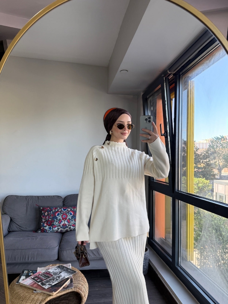  Punto triko etekli takım Ekru