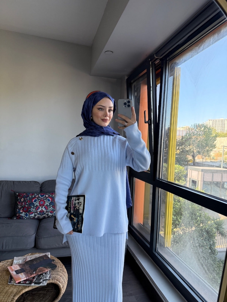  Punto triko etekli takım Bebe mavi