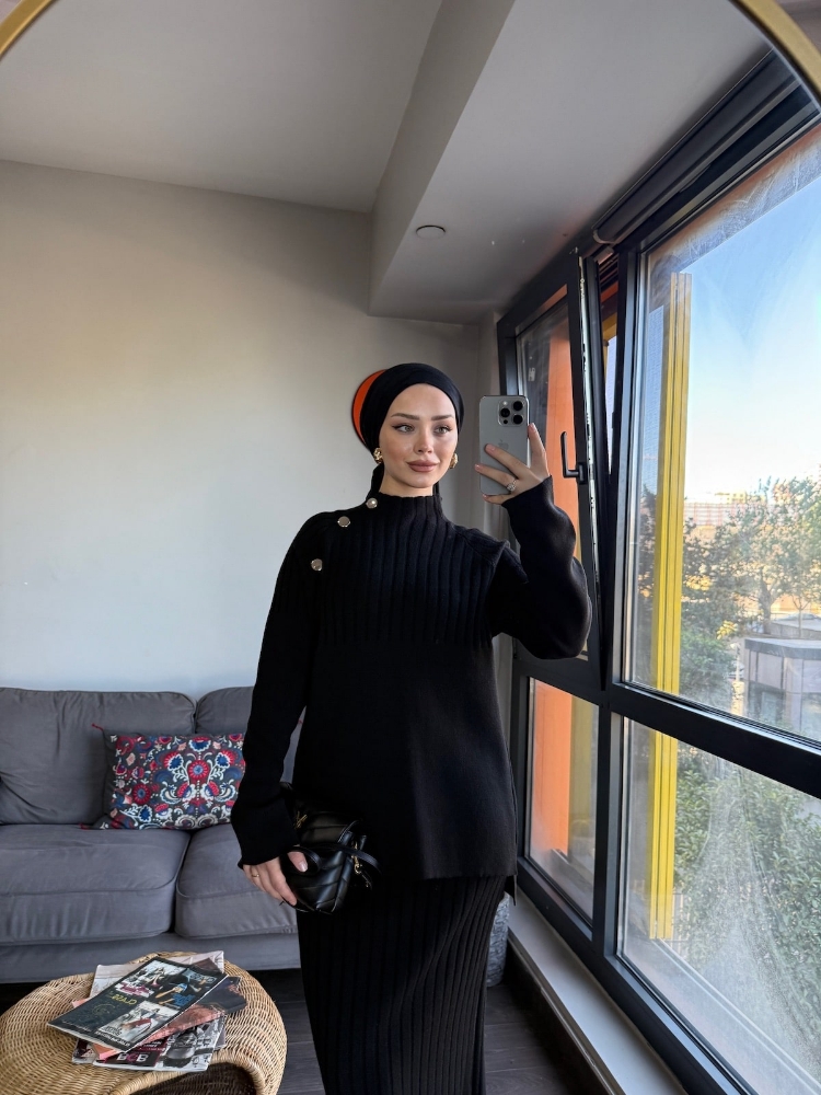 Punto triko etekli takım Siyah