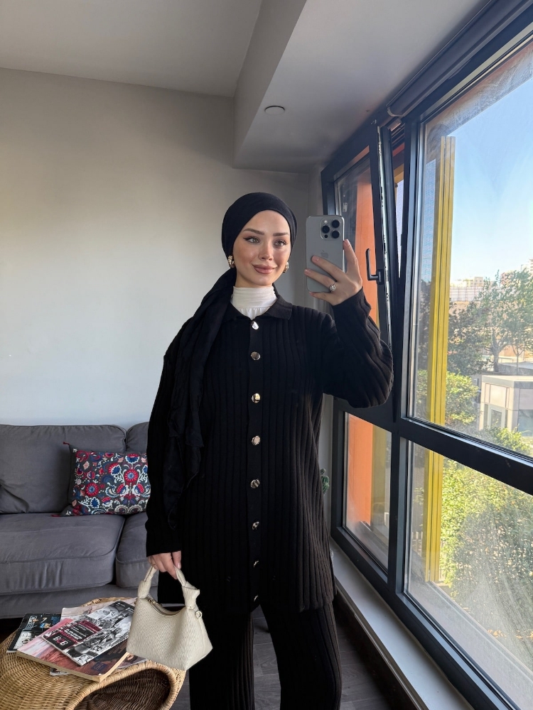 Pera triko ikili takım Siyah