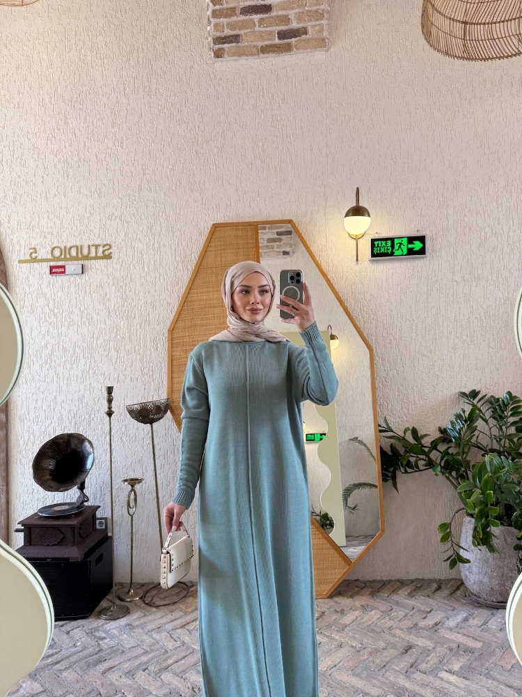Doğa triko elbise Mint