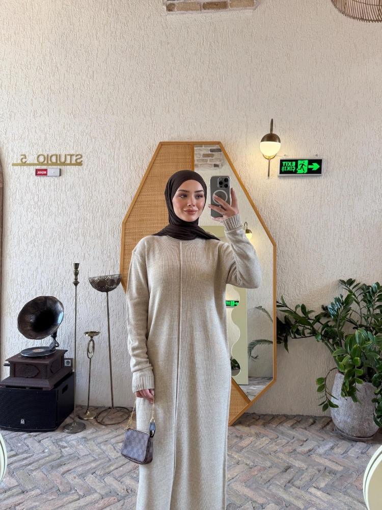 Doğa triko elbise Taş